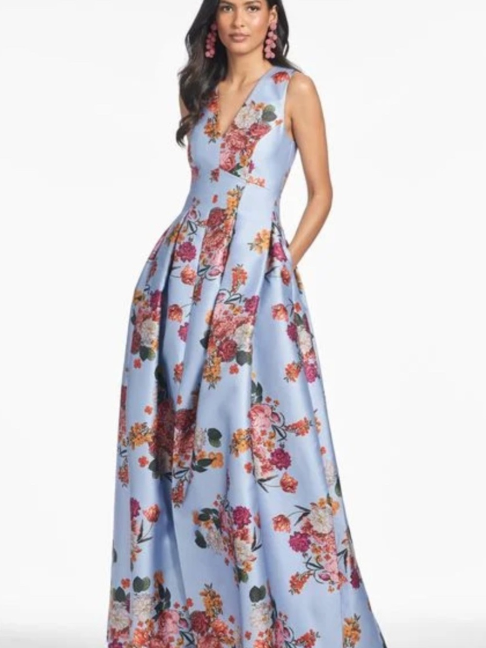 SACHIN & BABI Brooke Floral Pleated Gown in Glacial Blue Mother of Bride SIZE 6